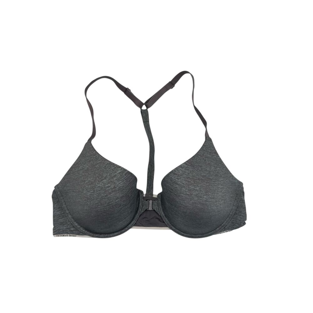 Victoria’s Secret 34C Gray Blue Heathered Front Clasp Racerback Semi Demi Bra